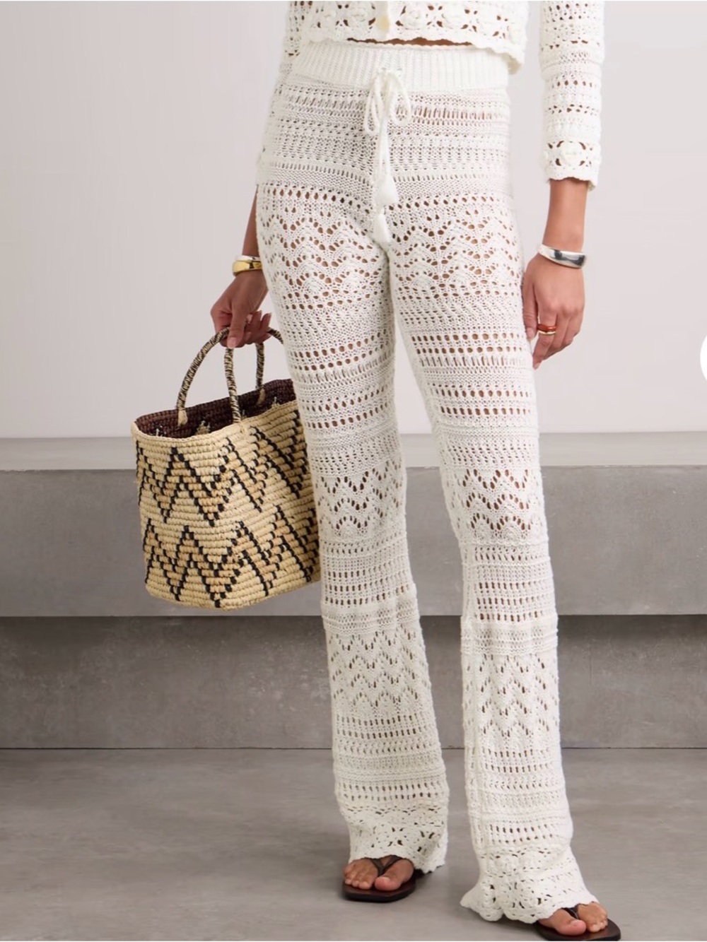 NWT LoveShackFancy Fosta Crochet Knit Flared Pants White Swim Coverup M $495